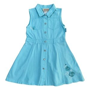 Carter's Embroider Butterfly & Flower Sleeveless Button Blue Dress Girl's Size 6